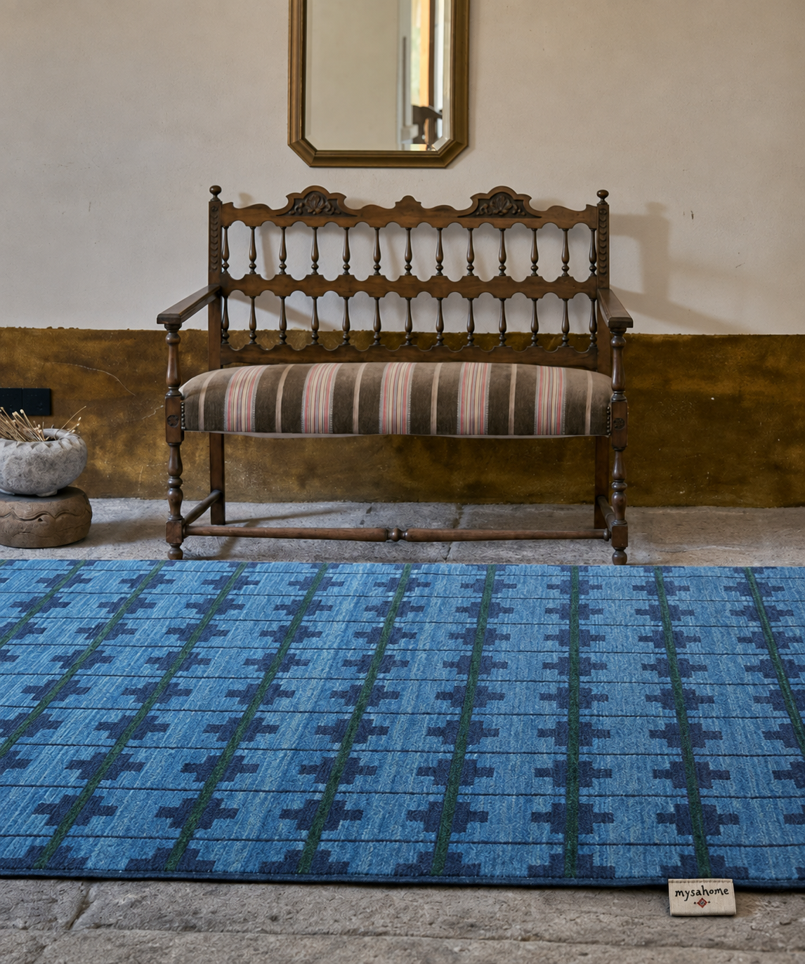 Indigo Checkered Heritage Wool Rug