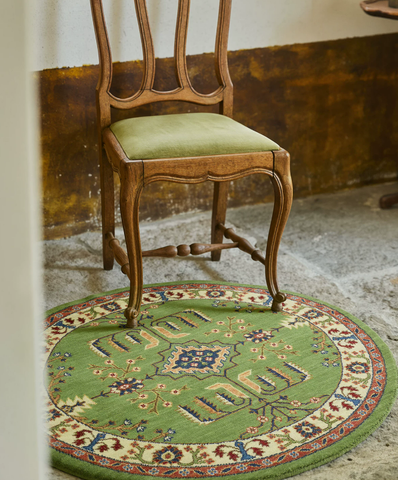 Spring Meadow Green Wool Round Rug