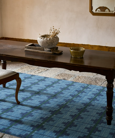 Indigo Checkered Heritage Wool Rug