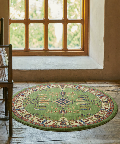 Spring Meadow Green Wool Round Rug