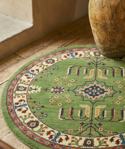 Spring Meadow Green Wool Round Rug
