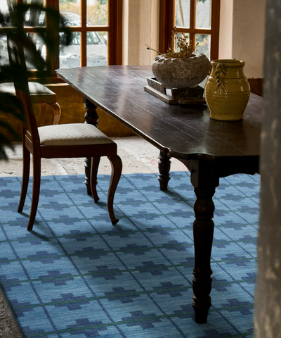Indigo Checkered Heritage Wool Rug