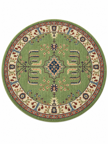 Spring Meadow Green Wool Round Rug