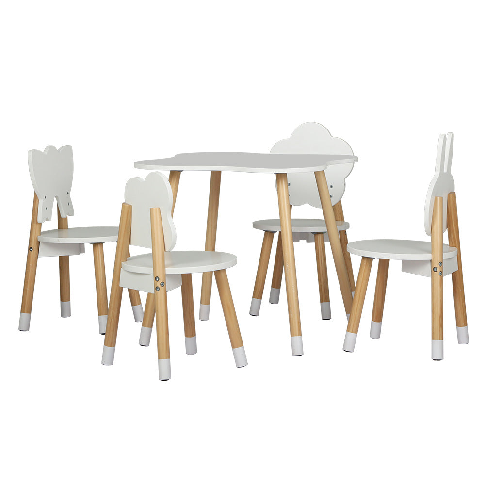 Keezi 5PCS Kids Table and Chairs Set Children Activity Study Play Desk White