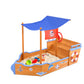 Keezi Kids Sandpit Wooden Boat Sand Pit with Canopy Bench Seat Beach Toys 165cm