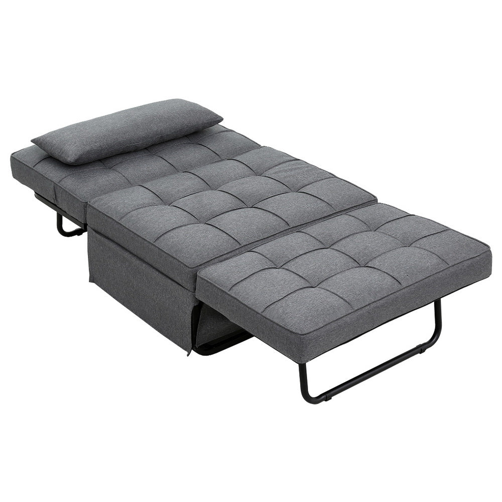 Artiss Sofa Bed Ottoman Pillow Folding Linen Grey Siyi