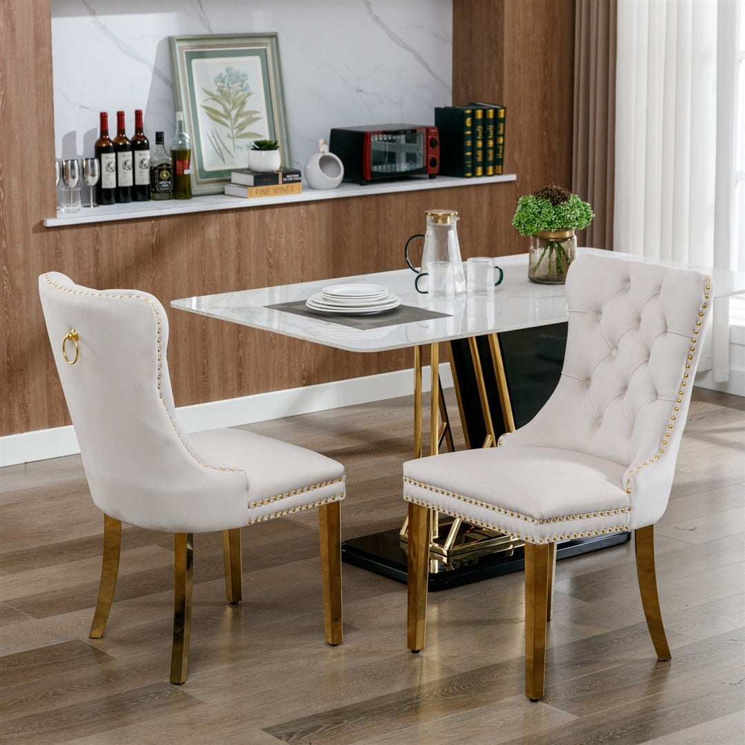 AADEN 2x Velvet Dining Chairs with Golden Metal Legs-Black