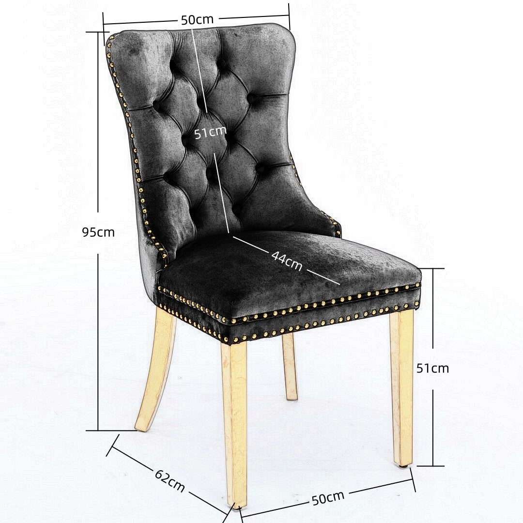 AADEN 8x Velvet Dining Chairs with Golden Metal Legs-Black