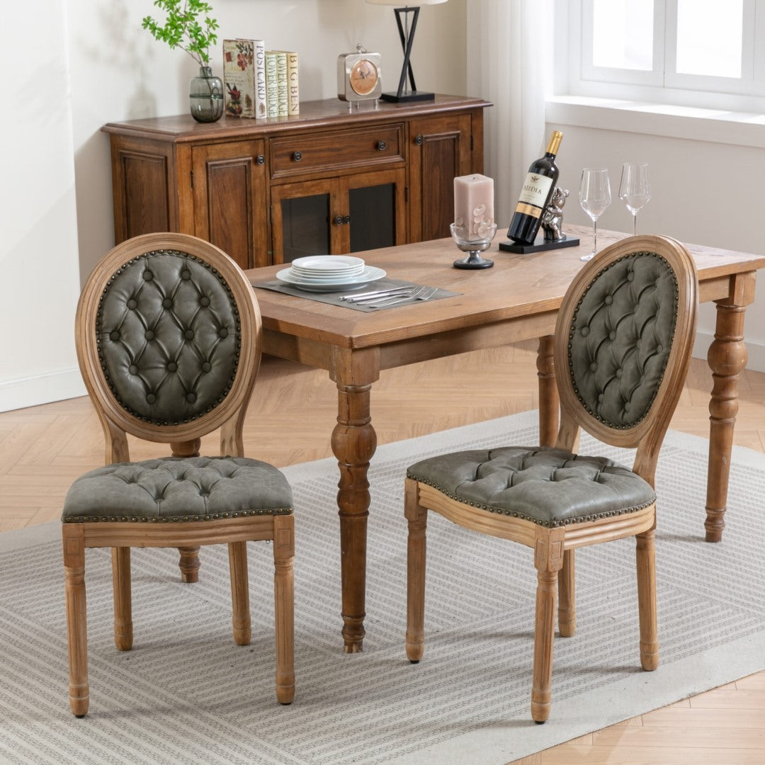 AADEN 4x Velvet Faux Leather Dining Chairs with Solid Wood Legs-Pine Green