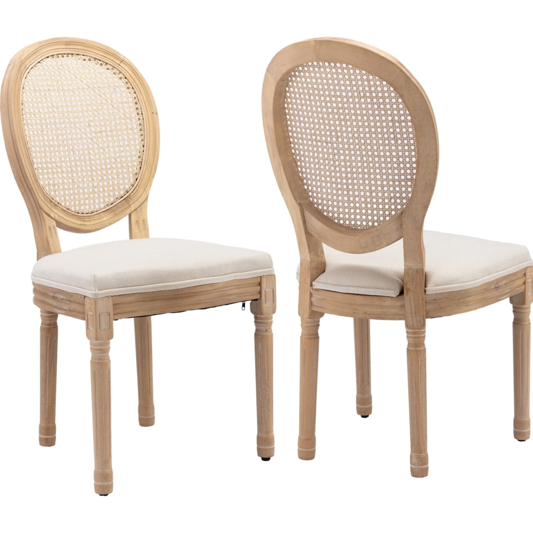 AADEN 8x Rattan Dining Chairs with Solid Wood Legs- Beige