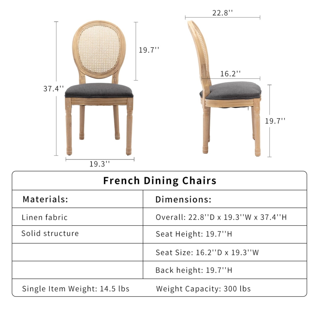 AADEN 8x Rattan Dining Chairs with Solid Wood Legs- Grey