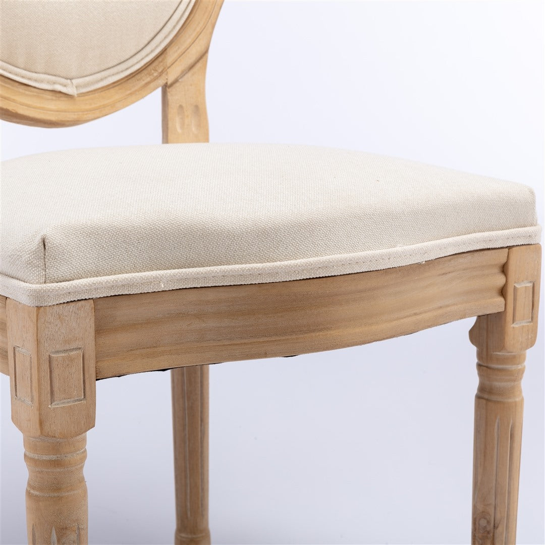 AADEN 4x Linen Dining Chairs with Solid Wood Legs- Beige