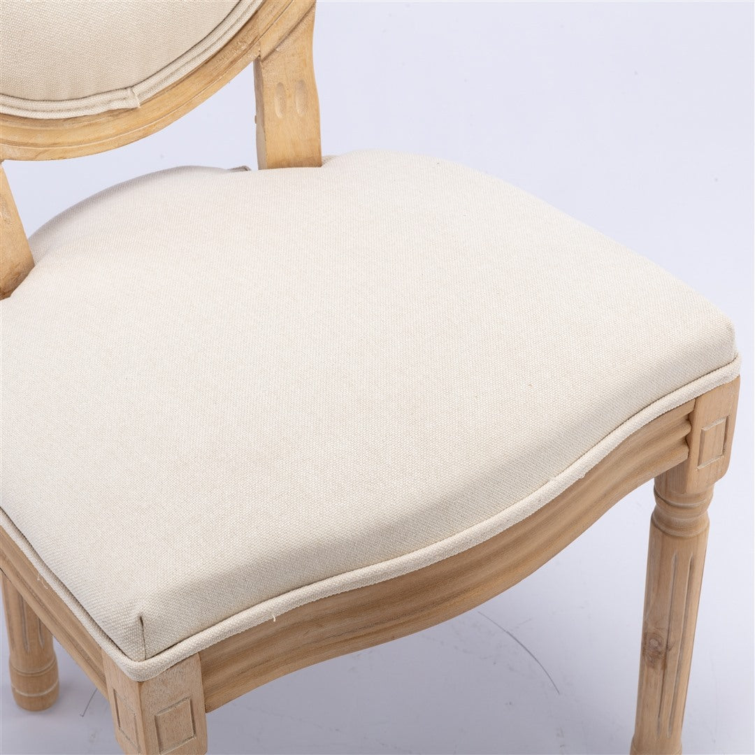 AADEN 4x Linen Dining Chairs with Solid Wood Legs- Beige