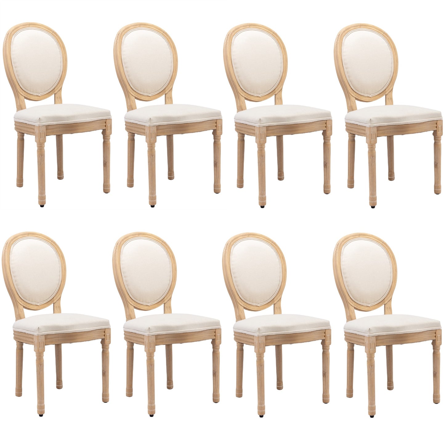 AADEN 8x Linen Dining Chairs with Solid Wood Legs- Beige