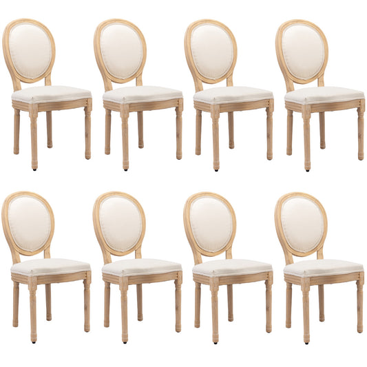 AADEN 8x Linen Dining Chairs with Solid Wood Legs- Beige