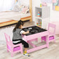 EKKIO 3PCS Kids Table with Lego Baseplate and Chairs Set with Black Chalkboard (Pink) EK-KTCS-105-RHH