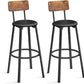 VASAGLE Set of 2 Bar Stools with Footrest PU Cover Vintage Brown Black