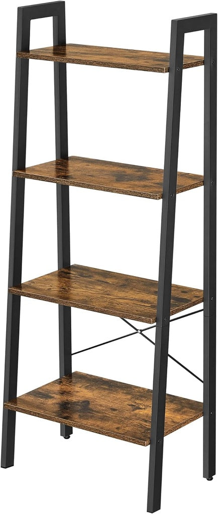 VASAGLE Ladder Shelf 4-Tier Industrial Storage Rack for Living Room Rustic Brown and Black