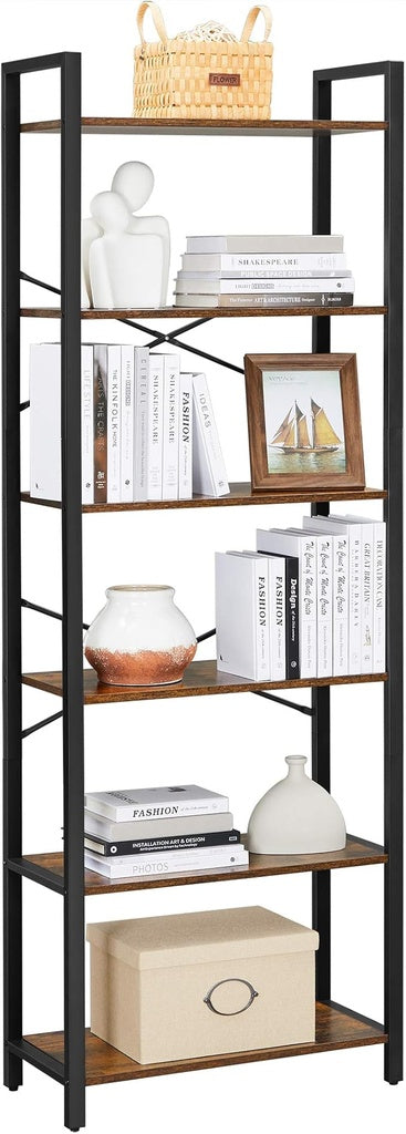 VASAGLE 6-Tier Bookcase Storage Shelf Industrial Design Vintage Brown Black