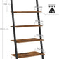 VASAGLE Industrial Ladder Shelf 5-Tier Bookshelf Rack Wall Shelf for Living Room Kitchen Office Stable Steel Leaning Against the Wall Rustic Brown and Black