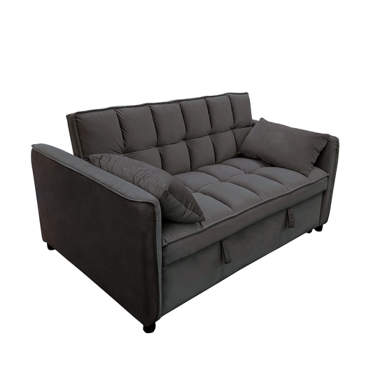 Sarantino Quincy 2-Seater Velvet Sofa Bed in Dark Grey with Wooden Frame and Tufted Design - Dark Grey