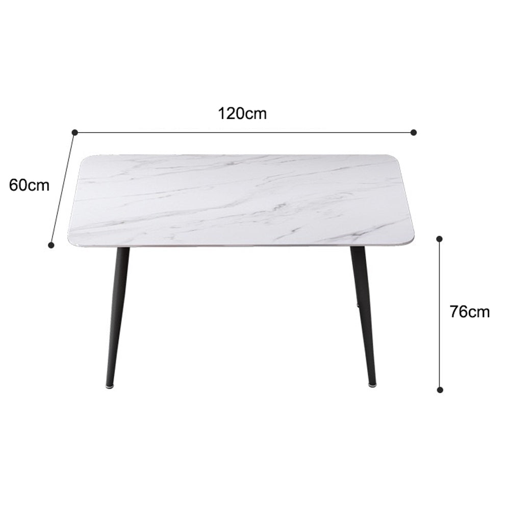 120x60cm Matte White Minimalist Slate Kitchen Dining Table Marble Lunch Dinner Table Solid Metal Legs