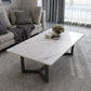 120x60cm Matte White Minimalist Slate Coffee Table Marble Tea Table Living Room Rectangle Cocktail Side Table Solid Metal Legs