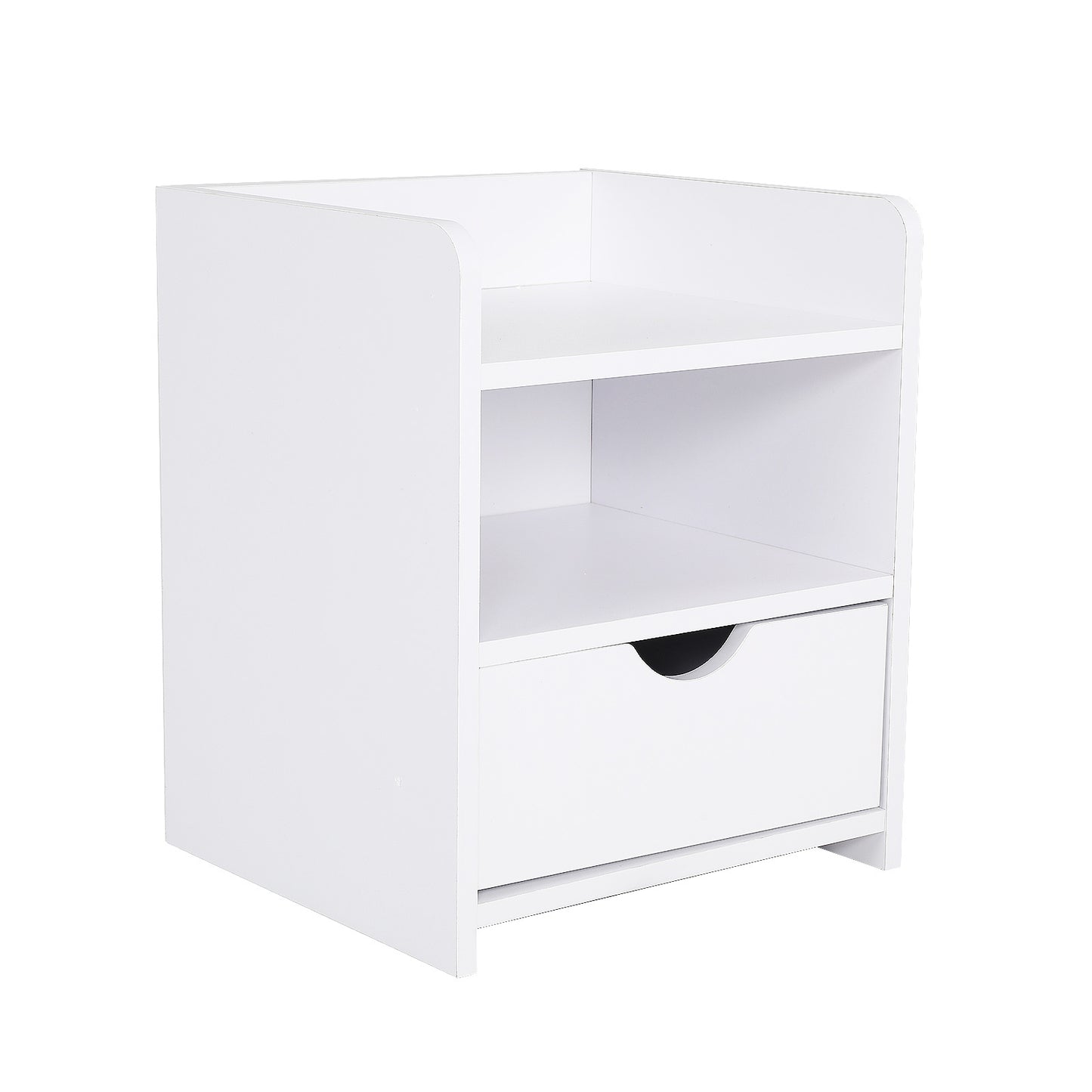 Bedside Table Side Storage Cabinet Nightstand Bedroom 1 Drawer 2 Shelf LARK WHITE