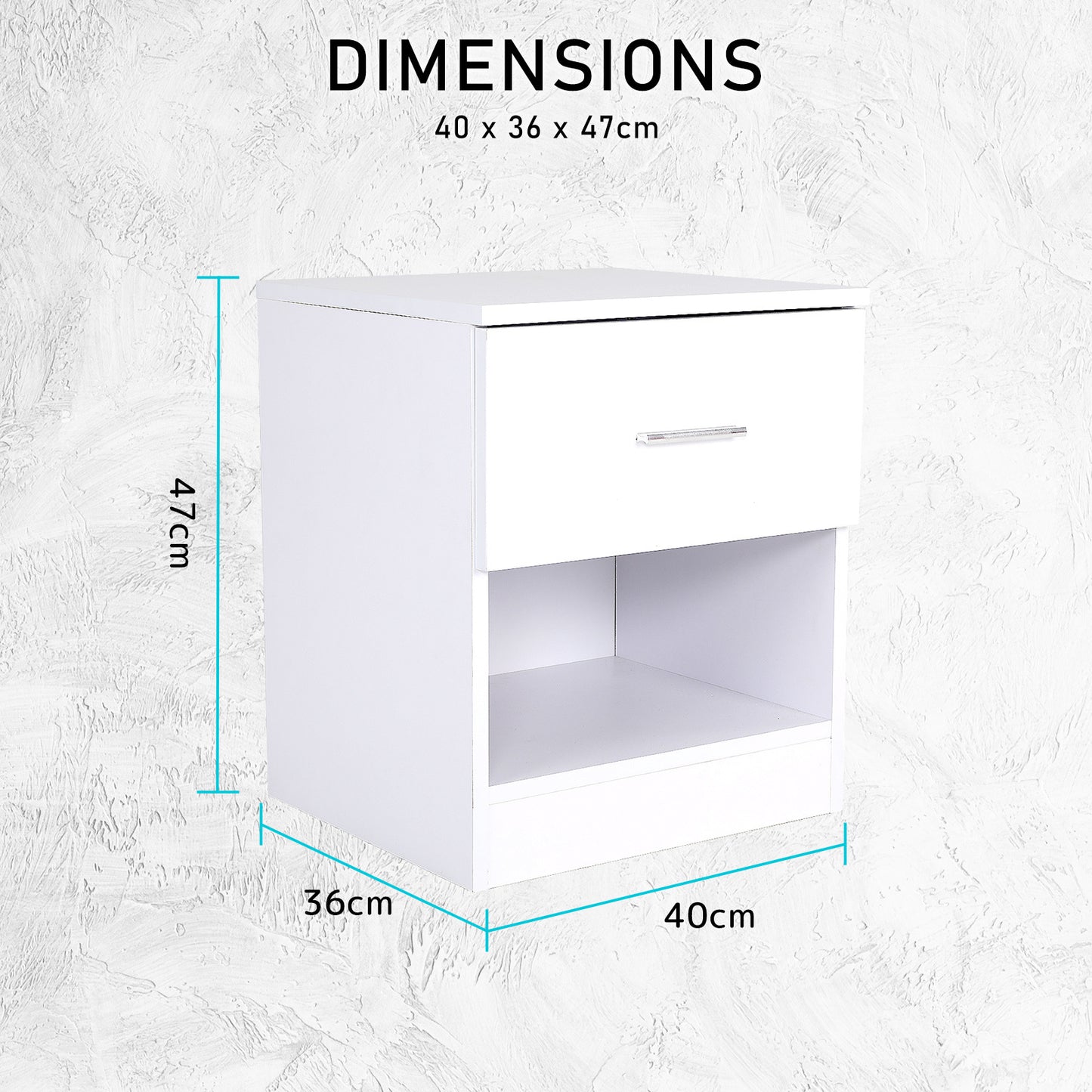 Bedside Table Side Storage Cabinet Nightstand Bedroom 1 Drawer 1 Shelf ELLA - WHITE