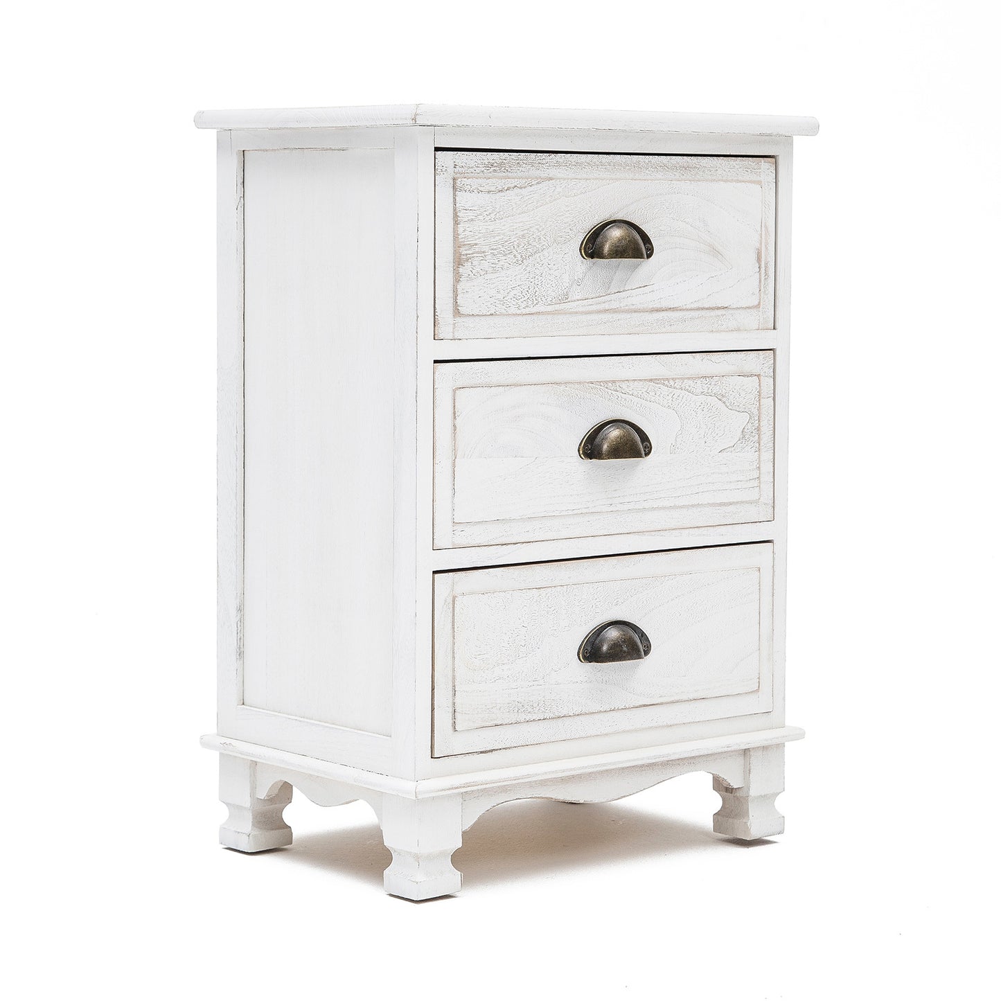 Bedside Table 3 Drawer Vintage Side Table Storage Cabinet Bedroom CLARA WHITE