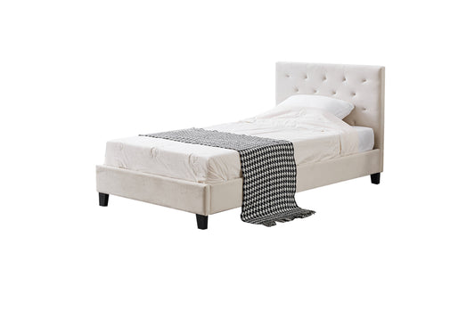 Winston Beige Velvet Tufted Bed - King Single