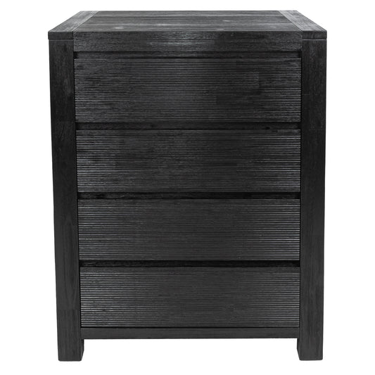 Tofino Tallboy 4 Chest of Drawers Solid Acacia Wood Bed Storage Cabinet - Black