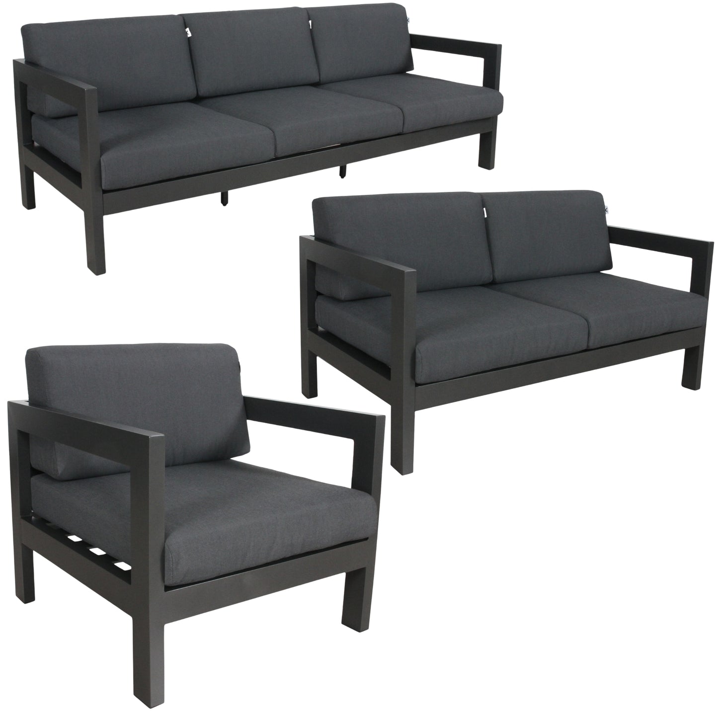 Outie 3pc Set 1+2+3 Seater Outdoor Sofa Lounge Aluminium Frame Charcoal