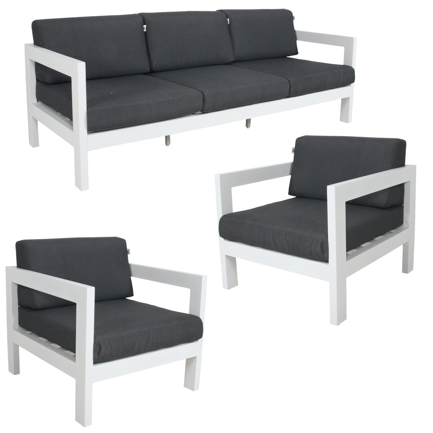 Outie 3pc Set 1+1+3 Seater Outdoor Sofa Lounge Aluminium Frame White