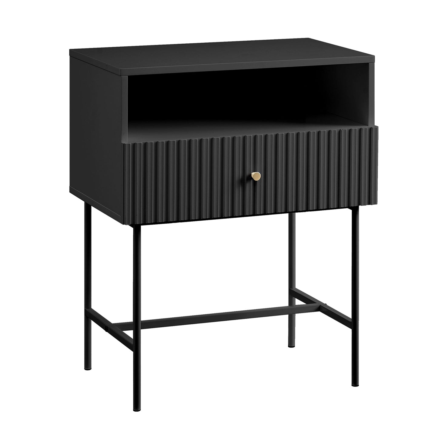 Lucia Slender Fluted Bedside Table in Black