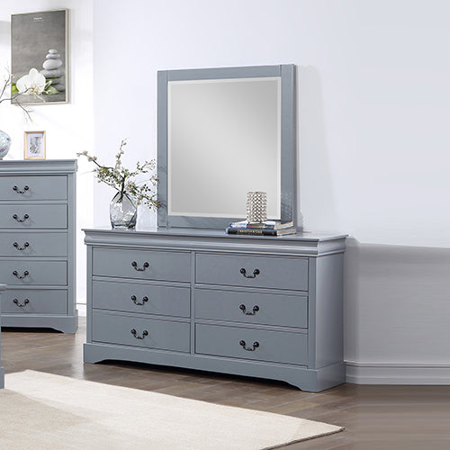 4 Pieces Bedroom Suite in Solid Wood & MDF King Size Grey Colour Bed, Bedside Table & Dresser