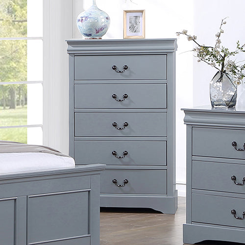 4 Pieces Bedroom Suite in Solid Wood & MDF Queen Size Grey Colour Bed, Bedside Table & Tallboy