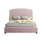 Camelia Double Size Bed Frame Pink Velvet Upholstery High Headboard Quality Slats Metal Structure