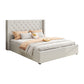 Veronica Bed Frame Queen Size Winged Grey Linen Fabric Seam Grid Pattern with gas lift plywood metal structure