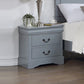 Bedside Table Grey Colour With 2 Drawers Night Stand Solid Wood Metal Handles