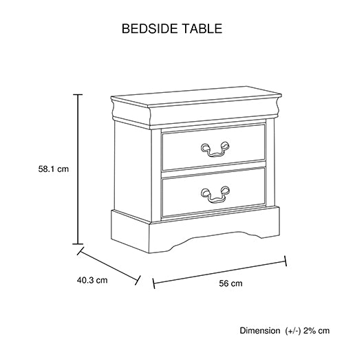 Bedside Table Grey Colour With 2 Drawers Night Stand Solid Wood Metal Handles