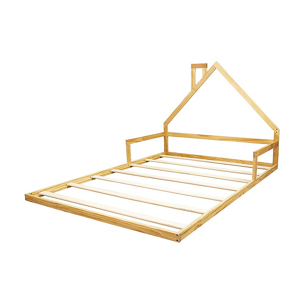 Pine Wood Floor Bed House Frame for Kids and Toddlers