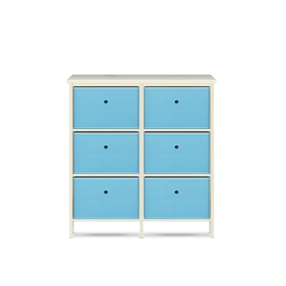 Home Master 6 Drawer Pine Wood Storage Chest Sky Blue Fabric Baskets 70 x 80cm