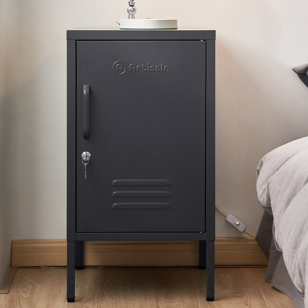 ArtissIn Bedside Table Metal Cabinet - MINI Black