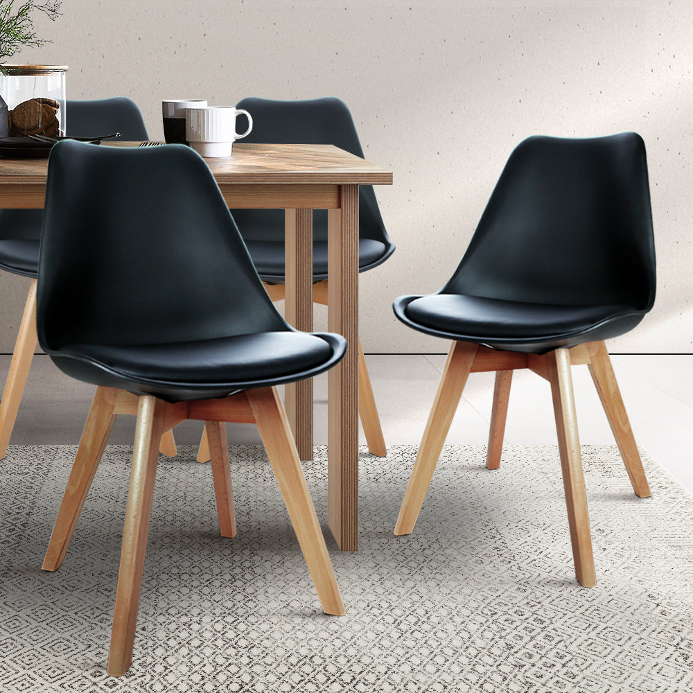 Artiss Dining Chairs Set of 4 Black Leather DSW