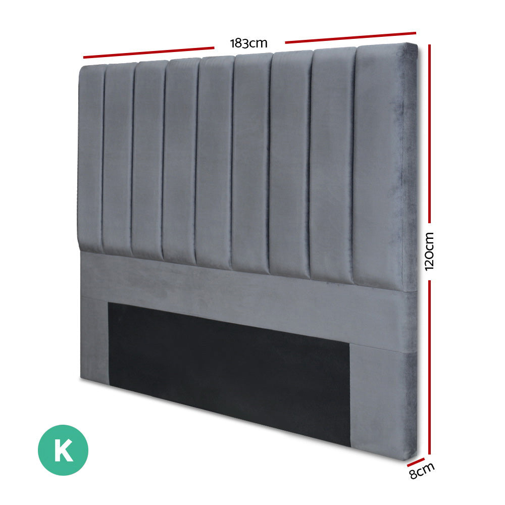 Artiss Bed Head King Size Velvet - VELA Grey