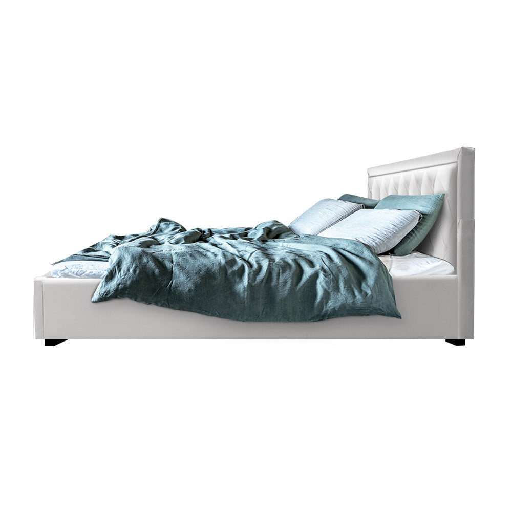 Artiss Bed Frame King Size Gas Lift White TIYO