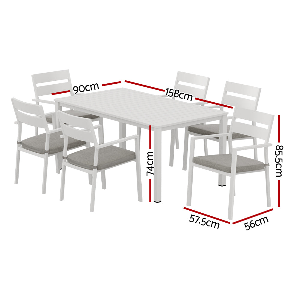 Gardeon Outdoor Dining Set 7 Piece Aluminum Table Chairs Setting White