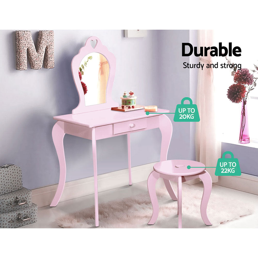 Keezi Kids Dressing Table Stool Set Vanity Mirror Princess Children Makeup Pink