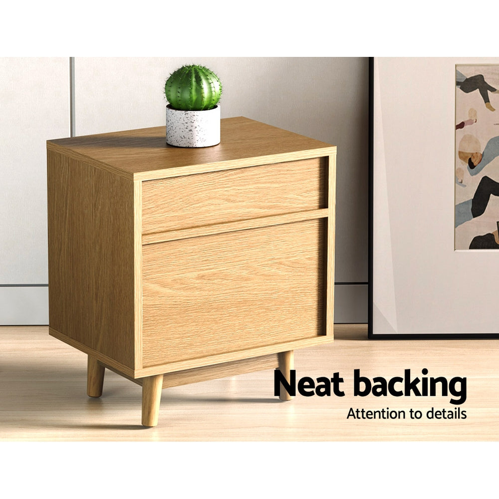 Artiss Bedside Table 2 Drawers with Shelf - BERTHA Oak